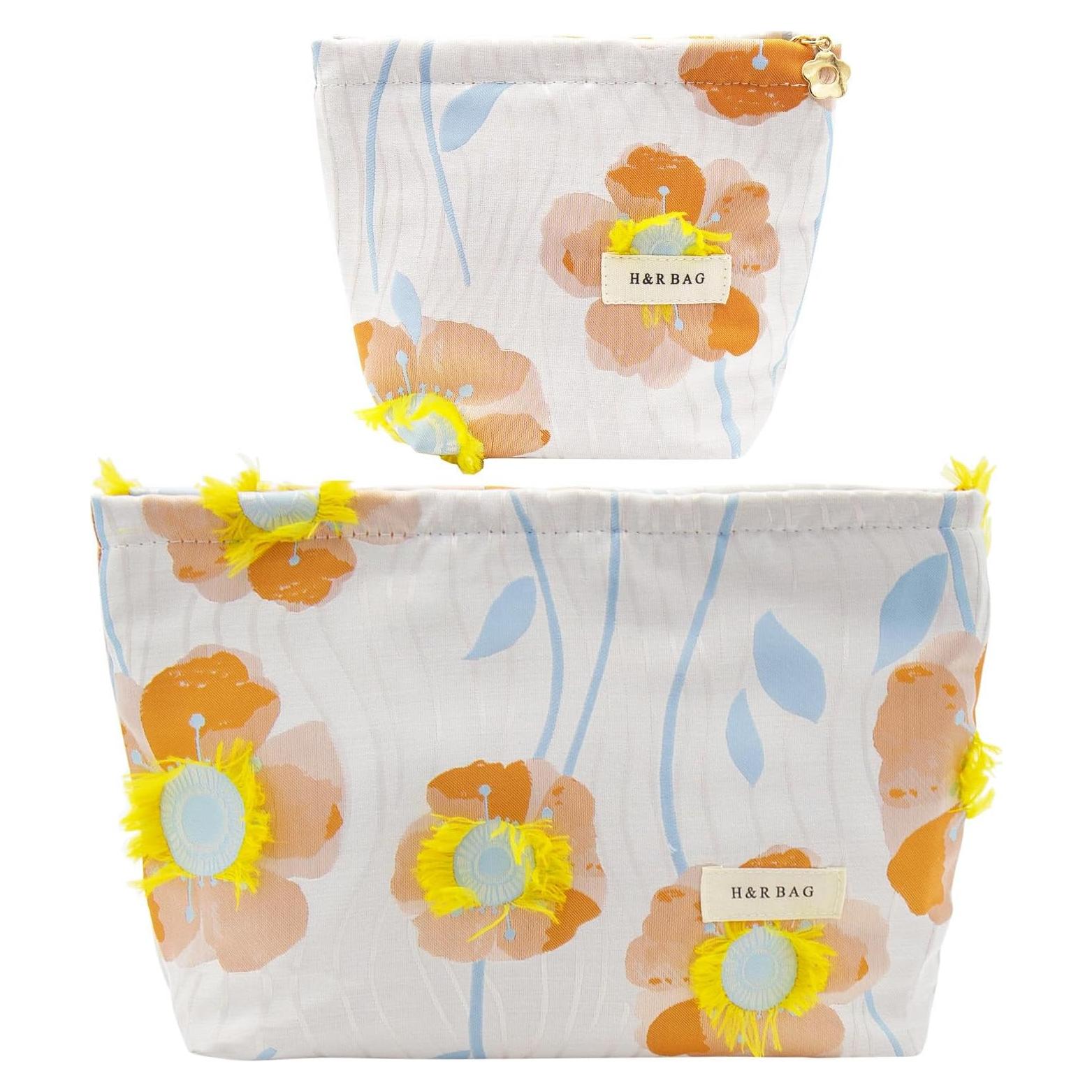 Set de 2 Bolsas de Maquillaje Getgto, Floral y Compacto