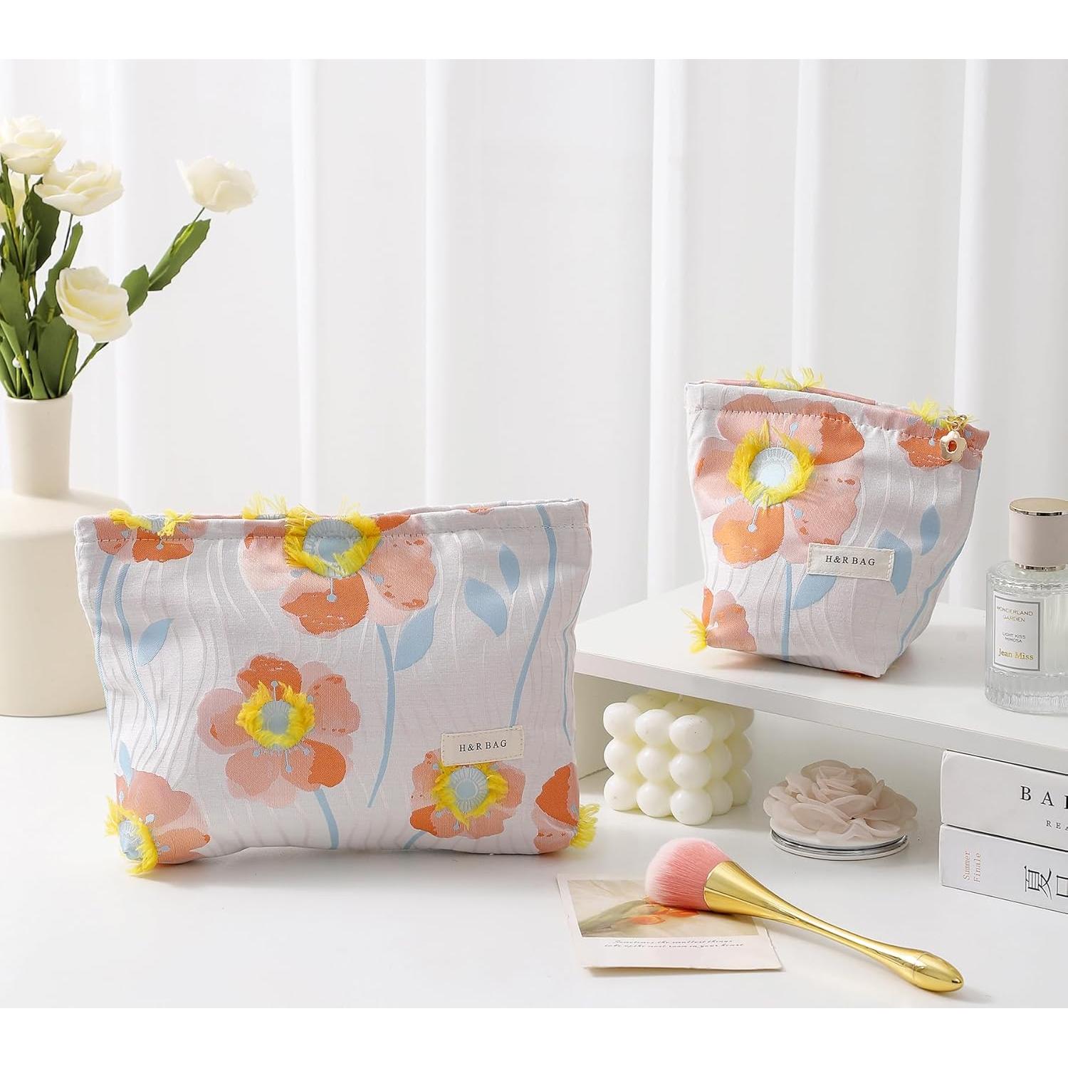 Set de 2 Bolsas de Maquillaje Getgto, Floral y Compacto