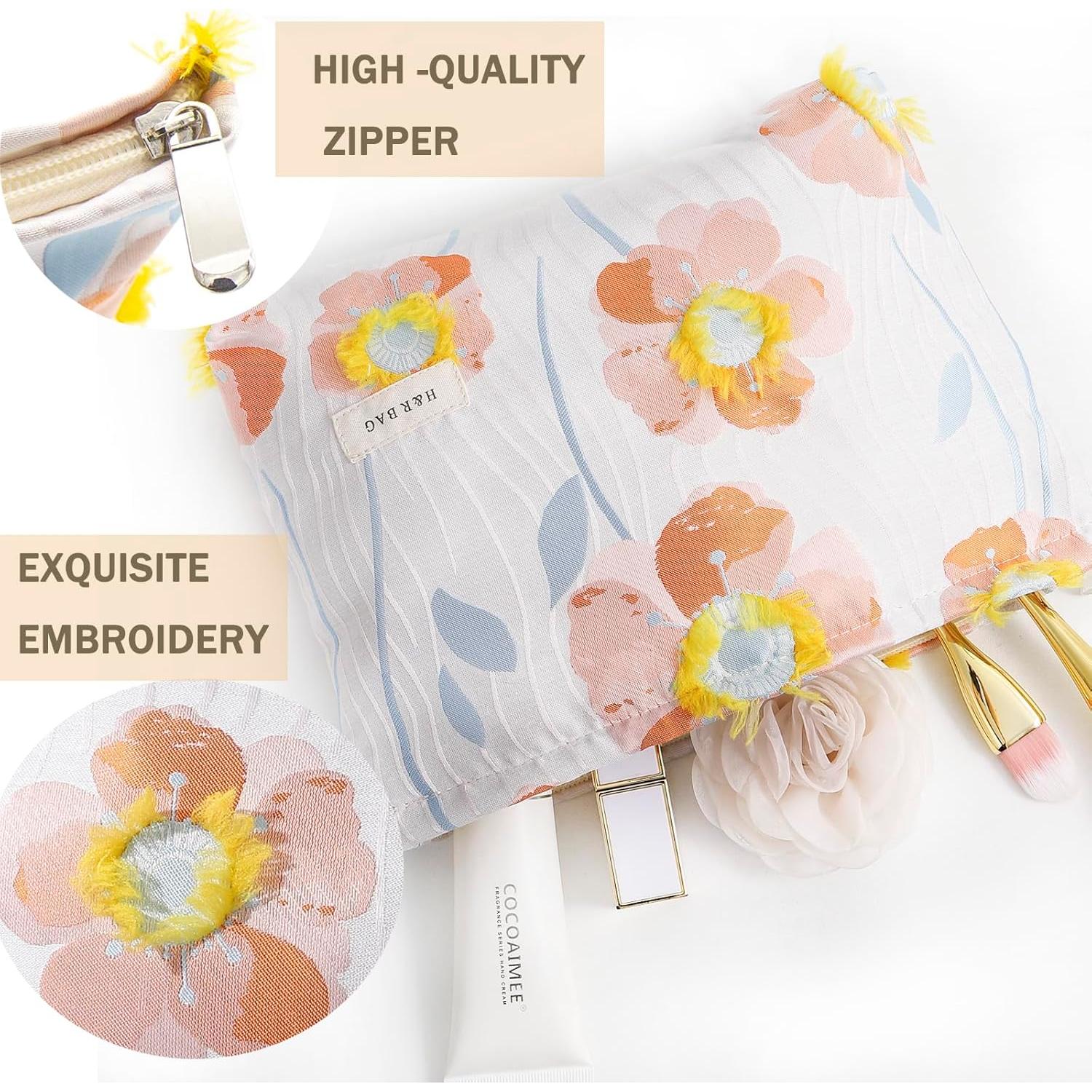 Set de 2 Bolsas de Maquillaje Getgto, Floral y Compacto