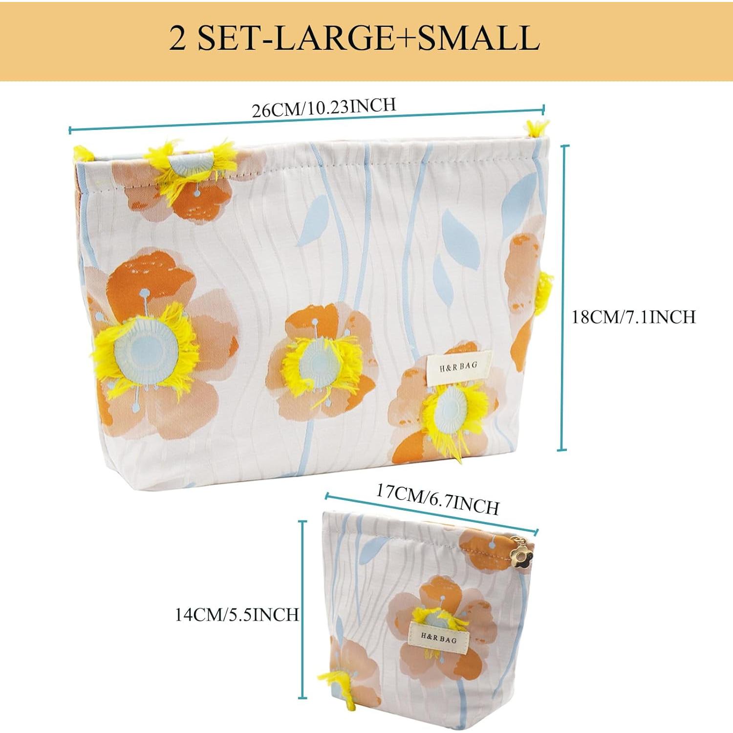 Set de 2 Bolsas de Maquillaje Getgto, Floral y Compacto