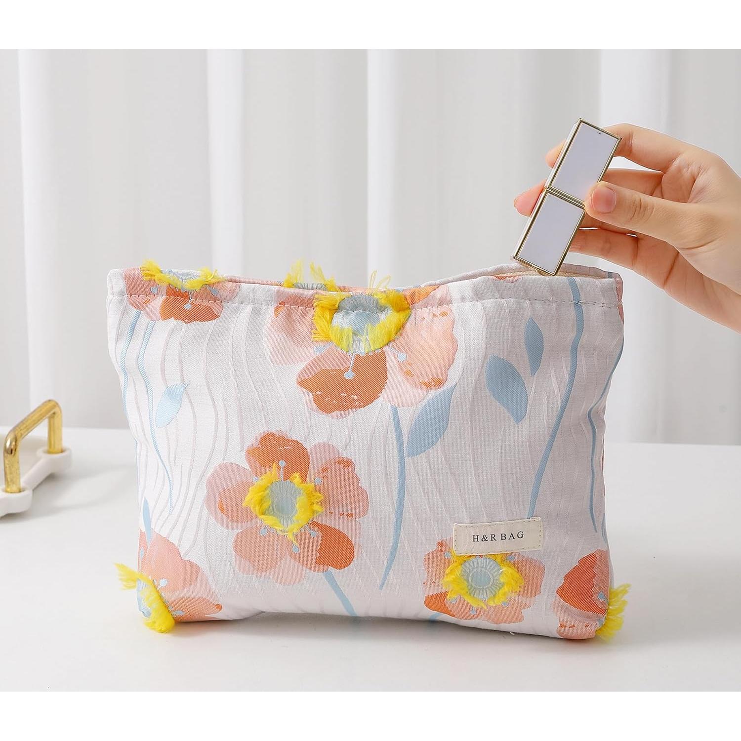 Set de 2 Bolsas de Maquillaje Getgto, Floral y Compacto