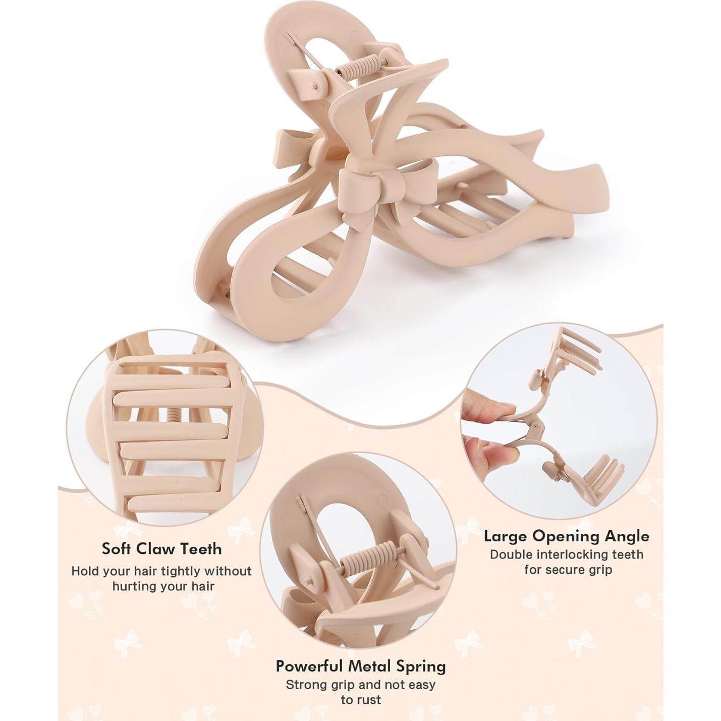 4 Clips de Pelo con Lazo AWAYTR para Cabello Grueso 13 cm
