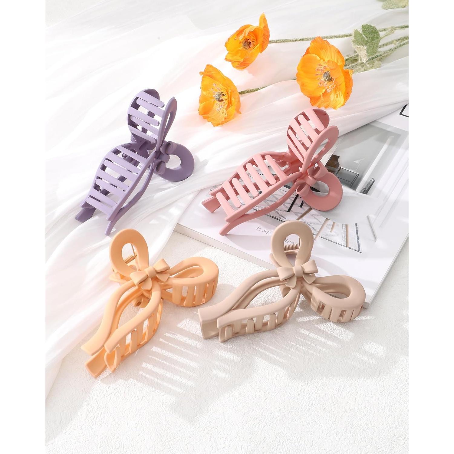 4 Clips de Pelo con Lazo AWAYTR para Cabello Grueso 13 cm