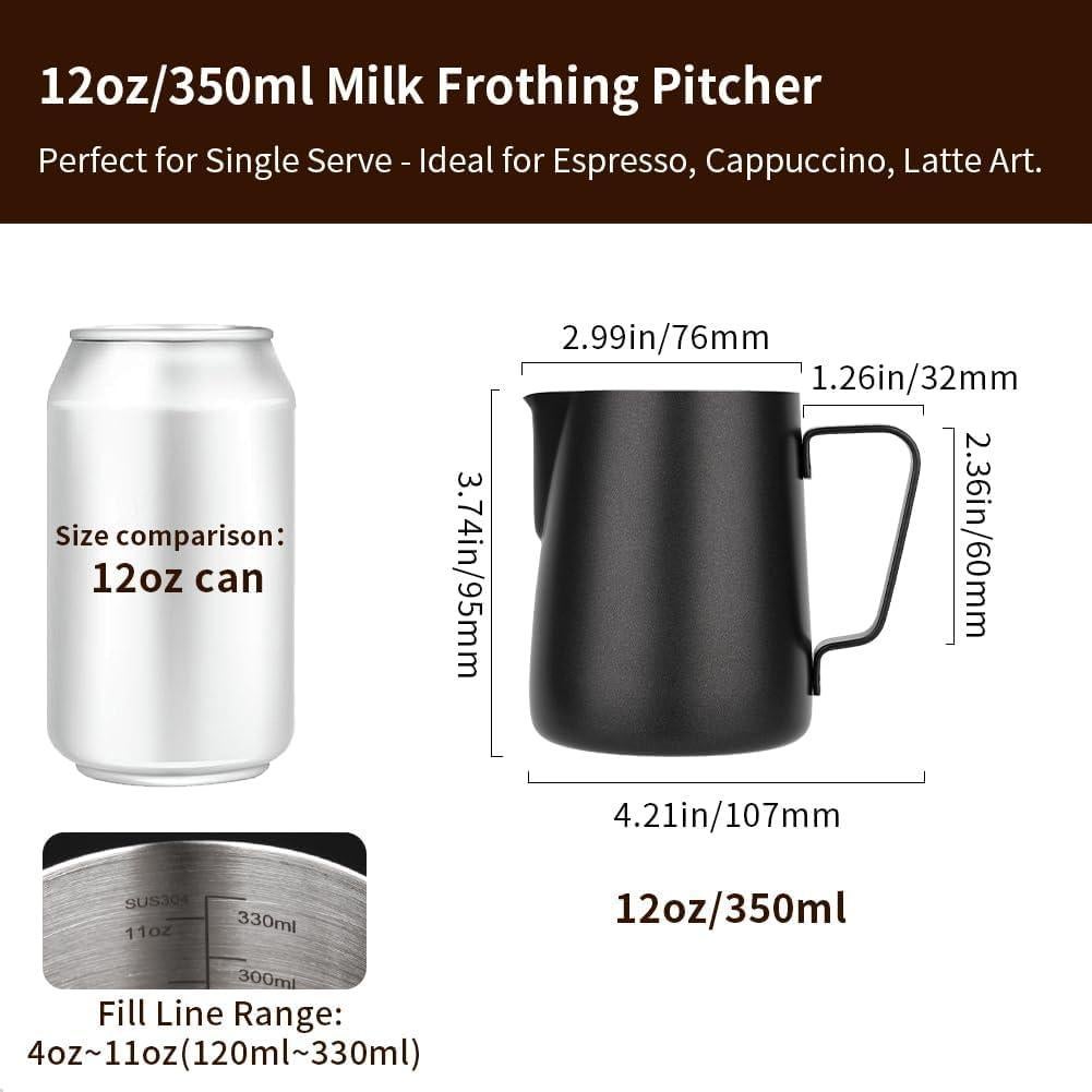 Pitcher de Leche Watchget 350ml Acero Inoxidable Negro