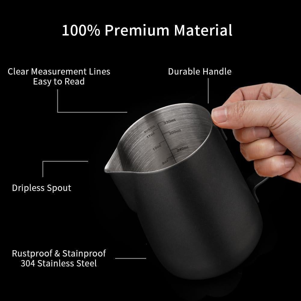 Pitcher de Leche Watchget 350ml Acero Inoxidable Negro