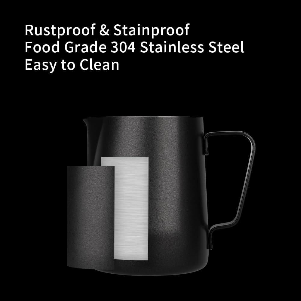 Pitcher de Leche Watchget 350ml Acero Inoxidable Negro