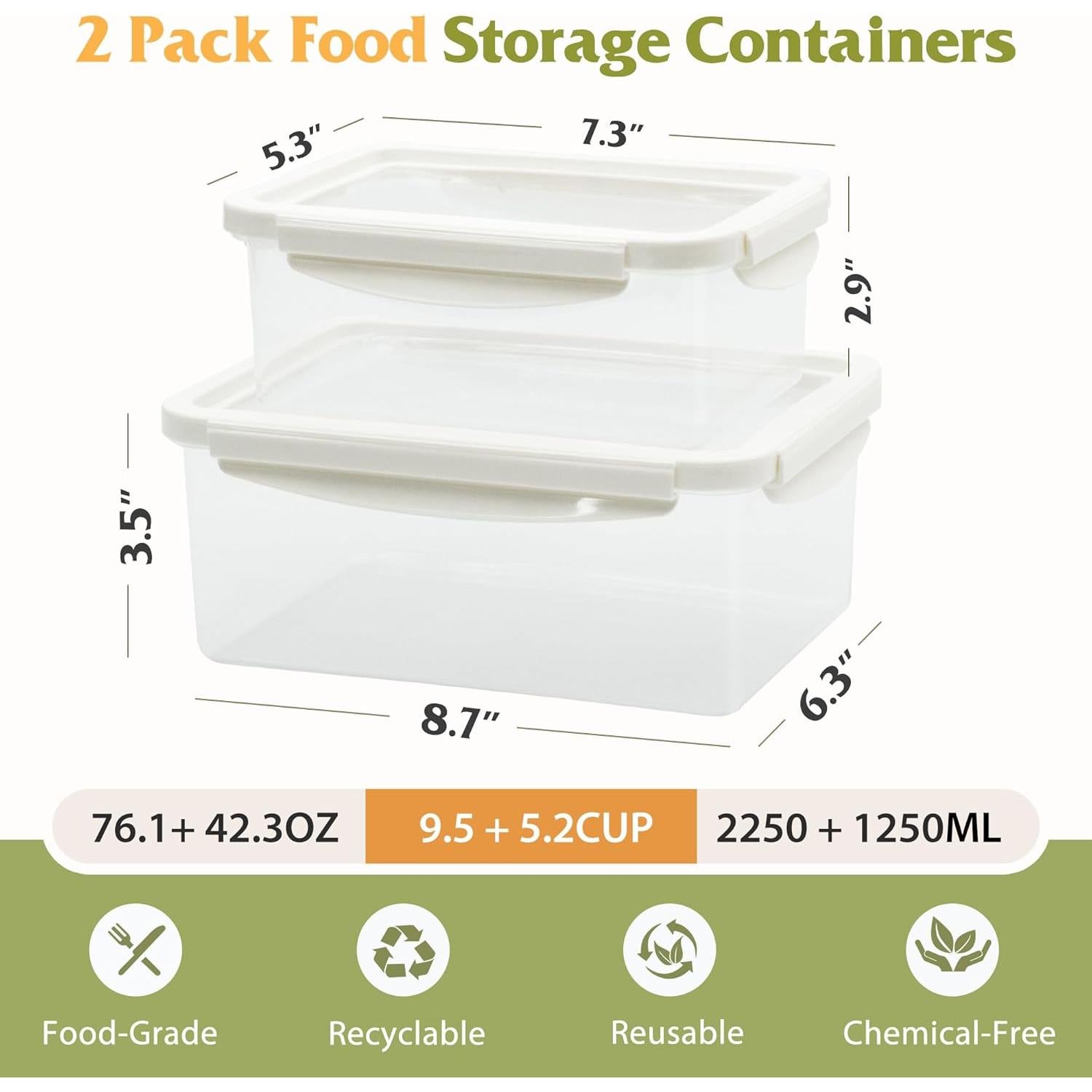 Contenedores de Almacenamiento de Alimentos Shantou 2 Pcs M+L