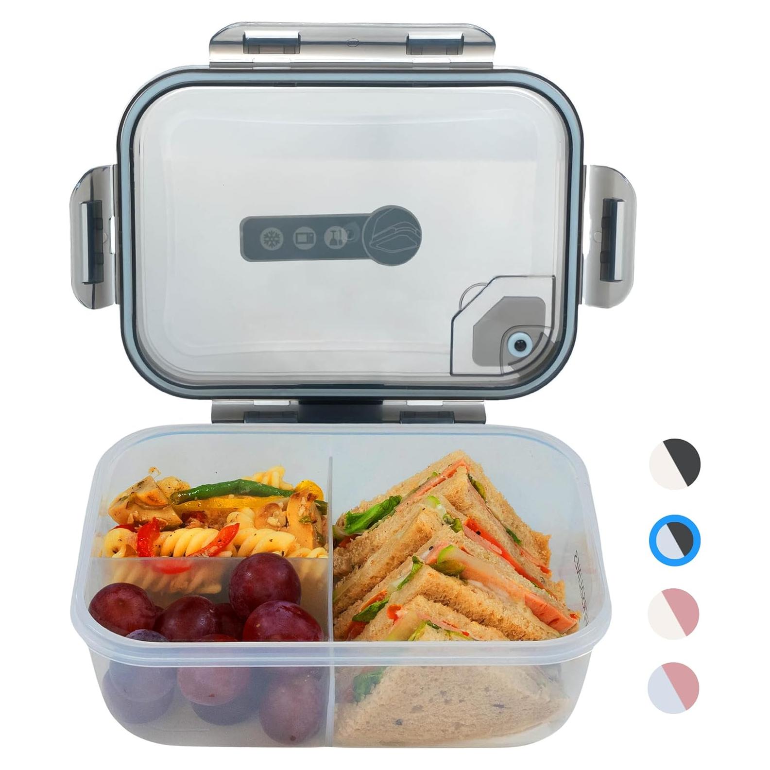 Caja Bento Almuerzo VERSALINES 3 Compartimentos 1300ml Gris-Transparente
