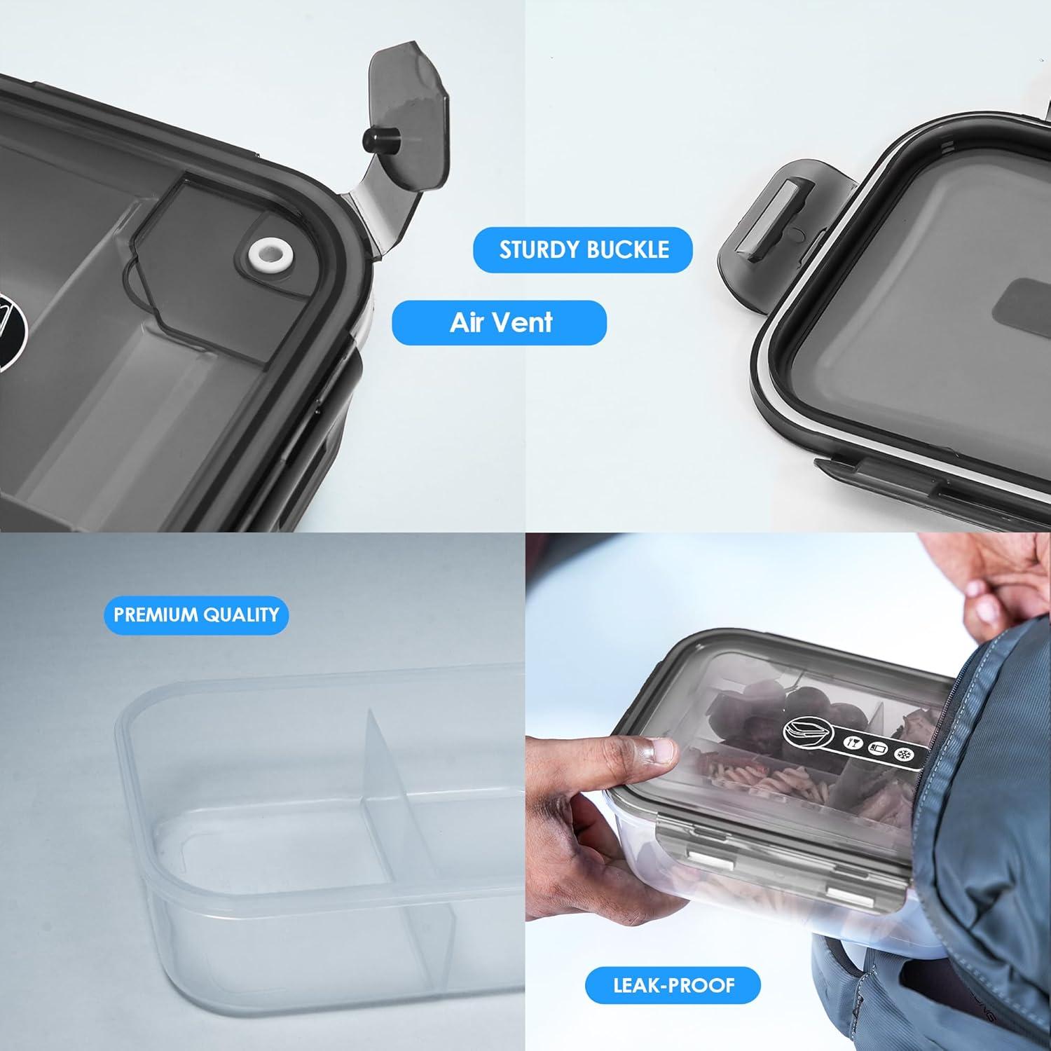 Caja Bento Almuerzo VERSALINES 3 Compartimentos 1300ml Gris-Transparente