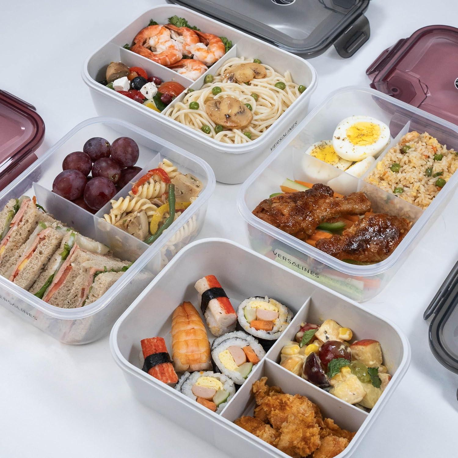 Caja Bento Almuerzo VERSALINES 3 Compartimentos 1300ml Gris-Transparente