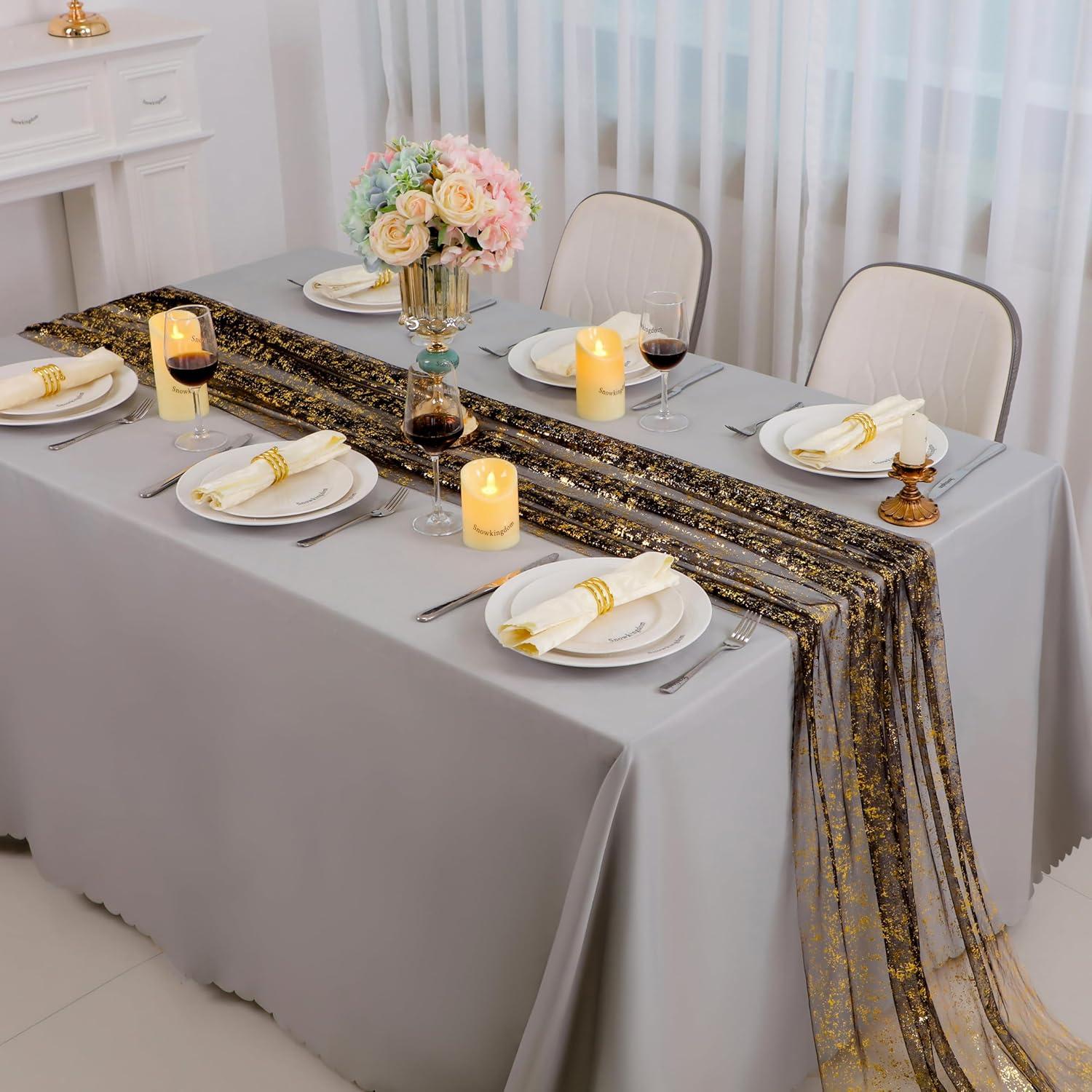 Corredor de Mesa Cheesecloth Negro y Dorado Snowkingdom 304.8 cm
