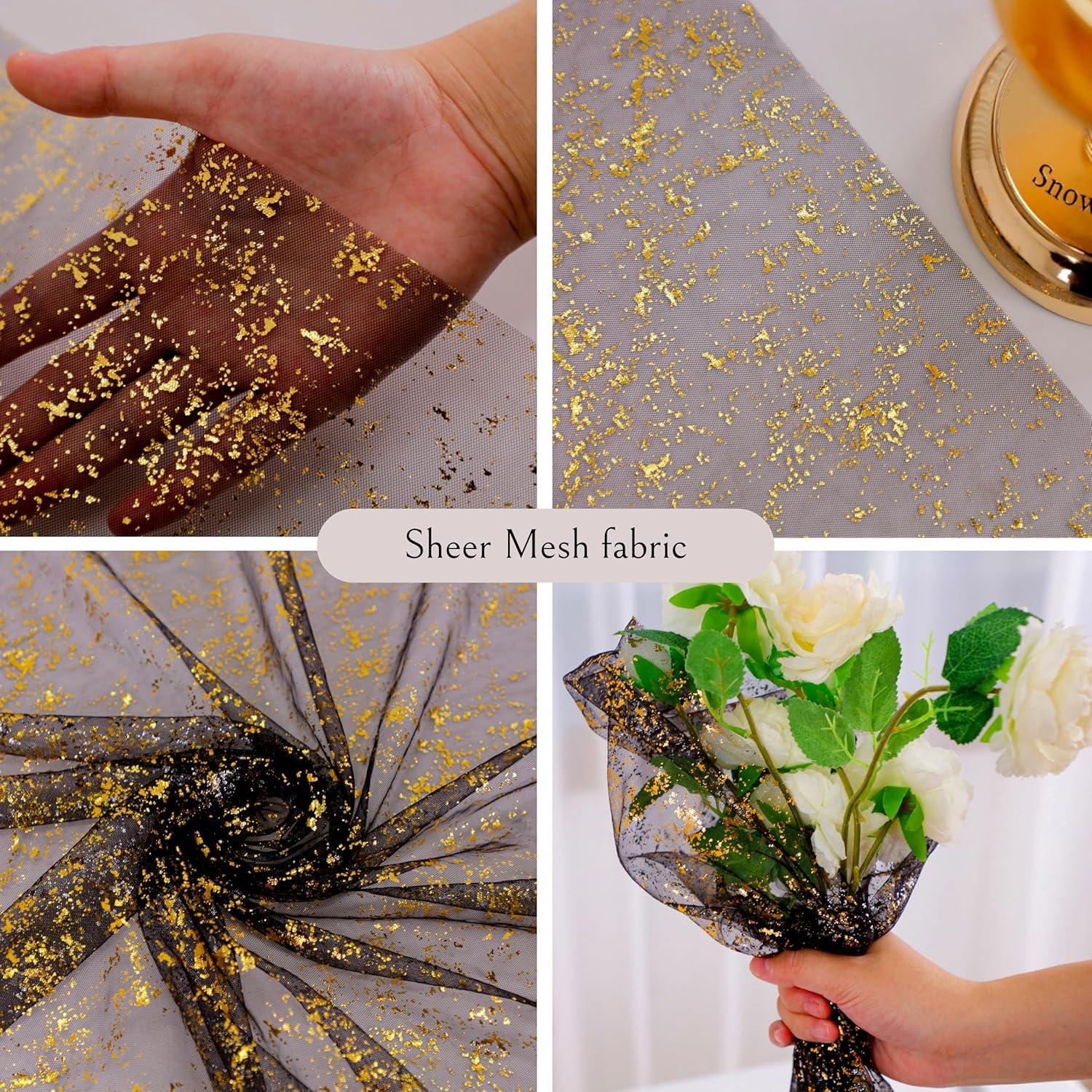 Corredor de Mesa Cheesecloth Negro y Dorado Snowkingdom 304.8 cm