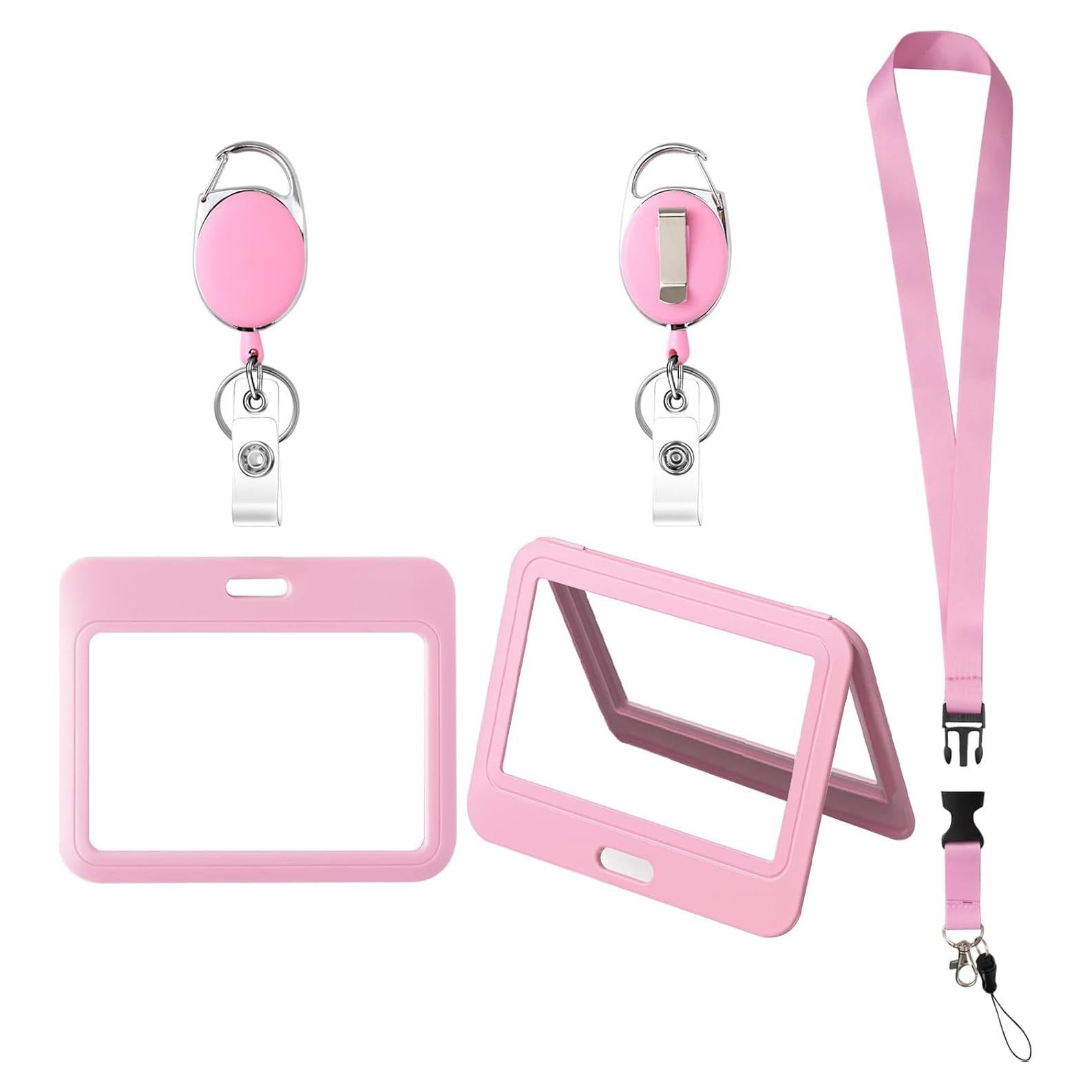 Soporte de Identificación Rosa Luckyczc con Clip Retráctil