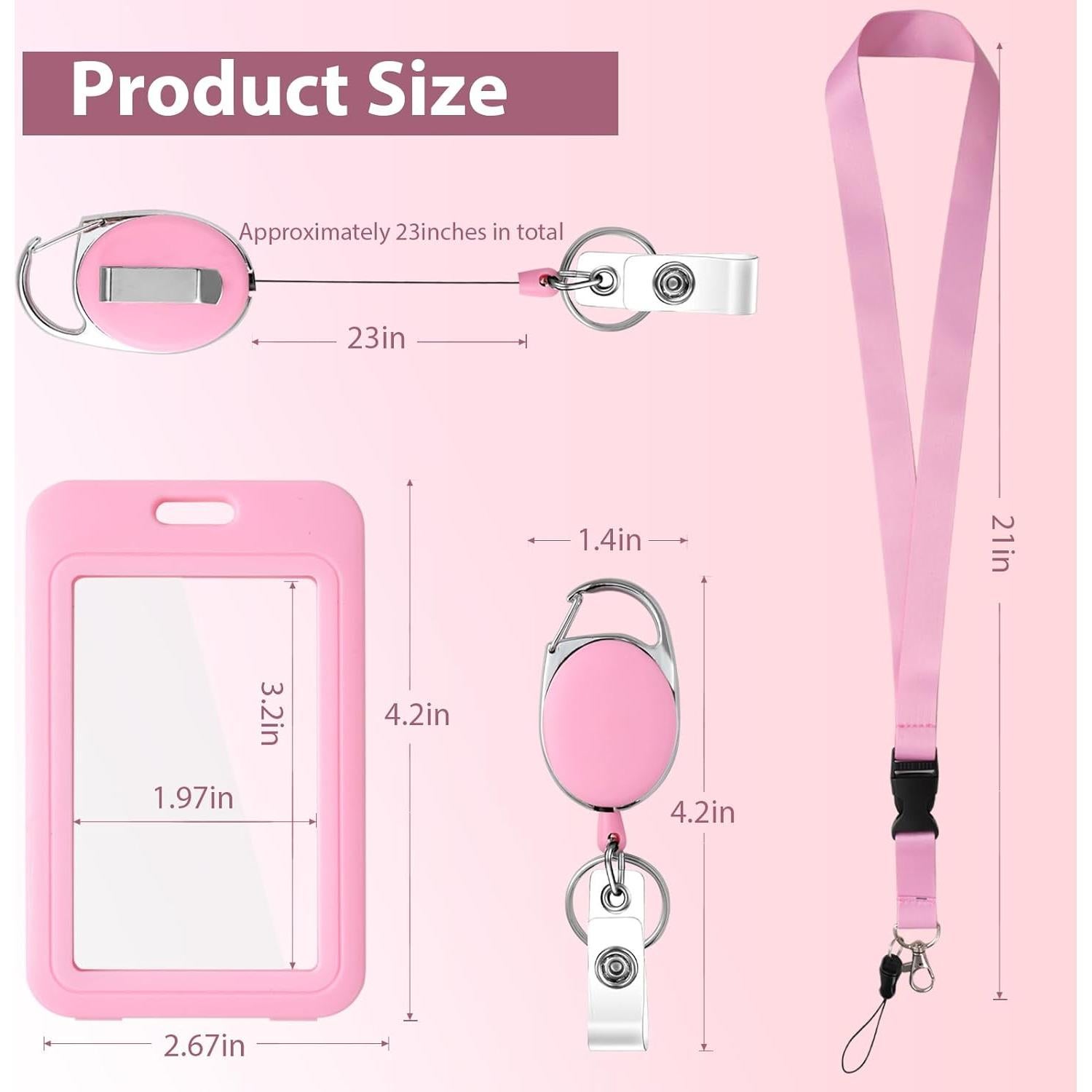 Soporte de Identificación Rosa Luckyczc con Clip Retráctil