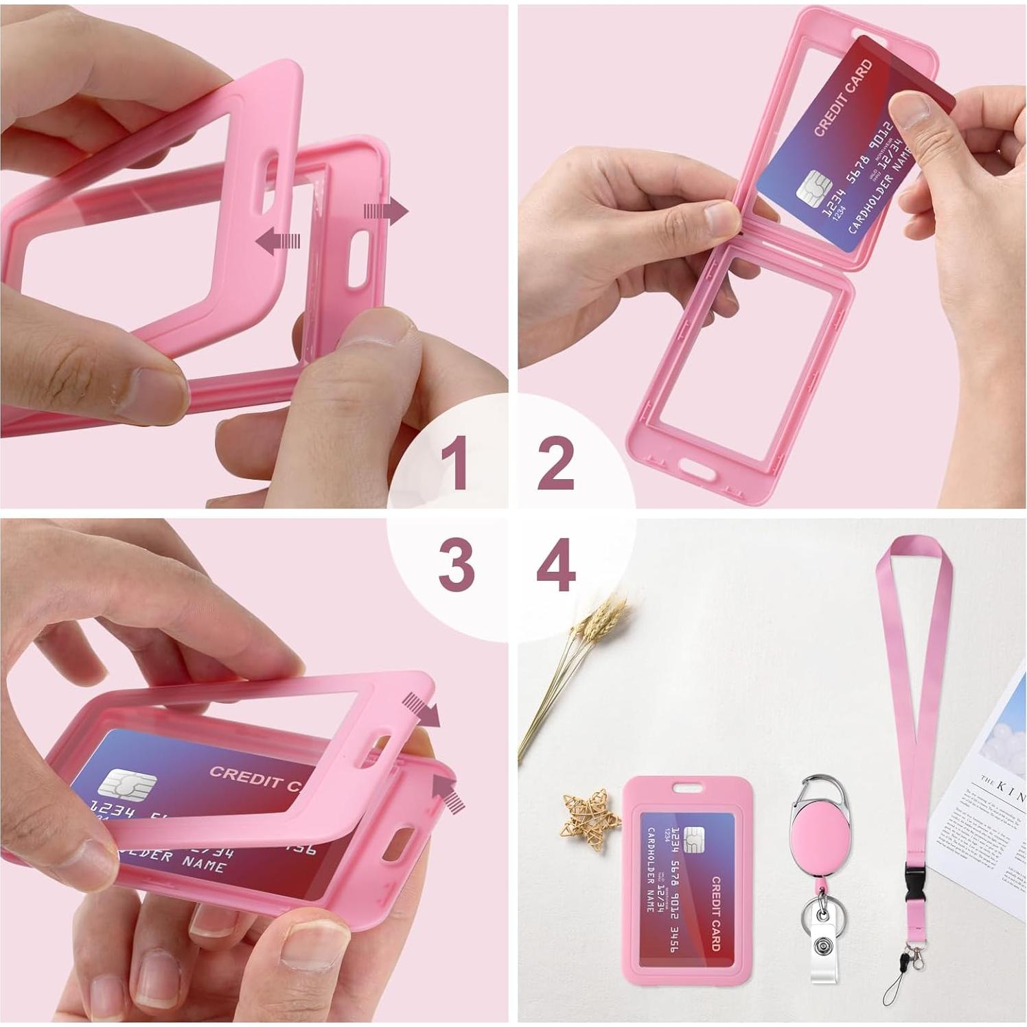 Soporte de Identificación Rosa Luckyczc con Clip Retráctil