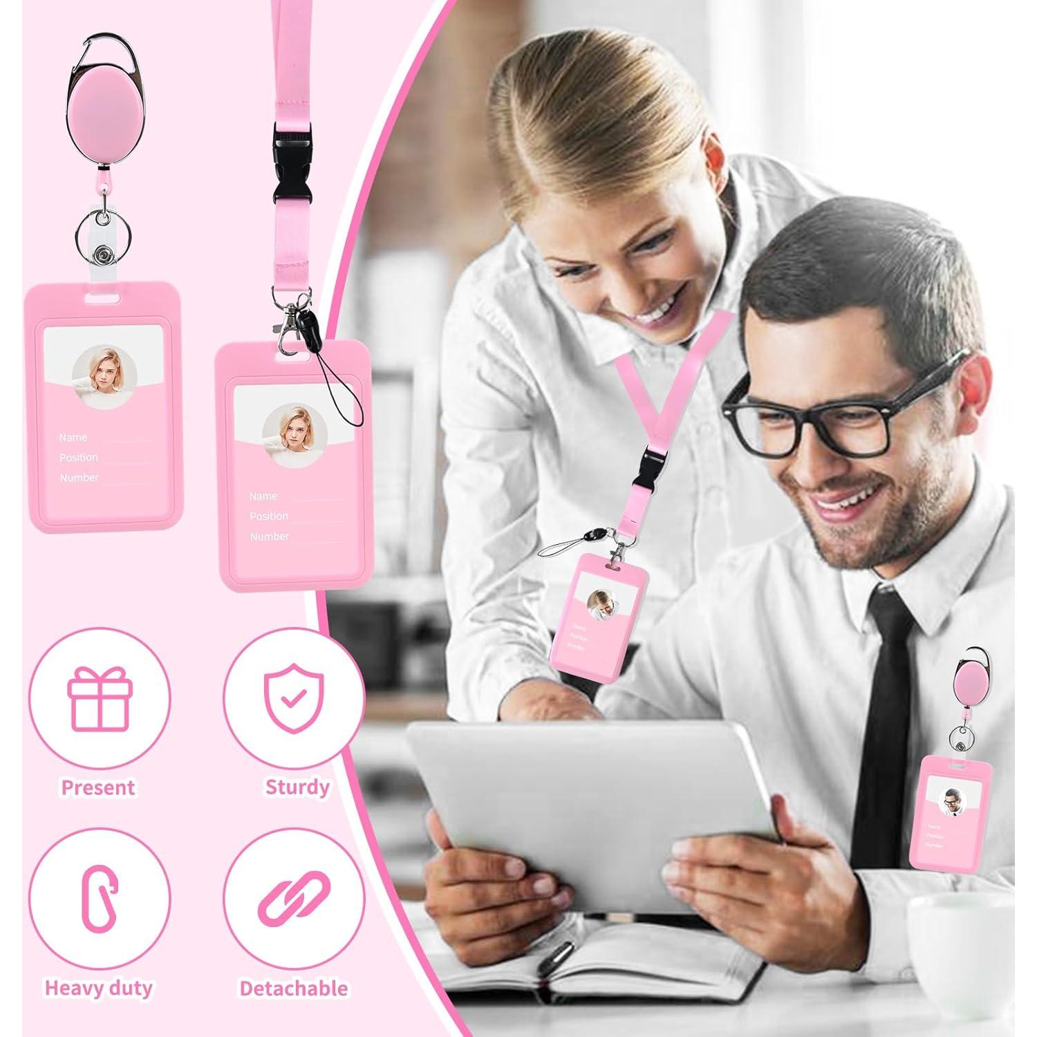 Soporte de Identificación Rosa Luckyczc con Clip Retráctil