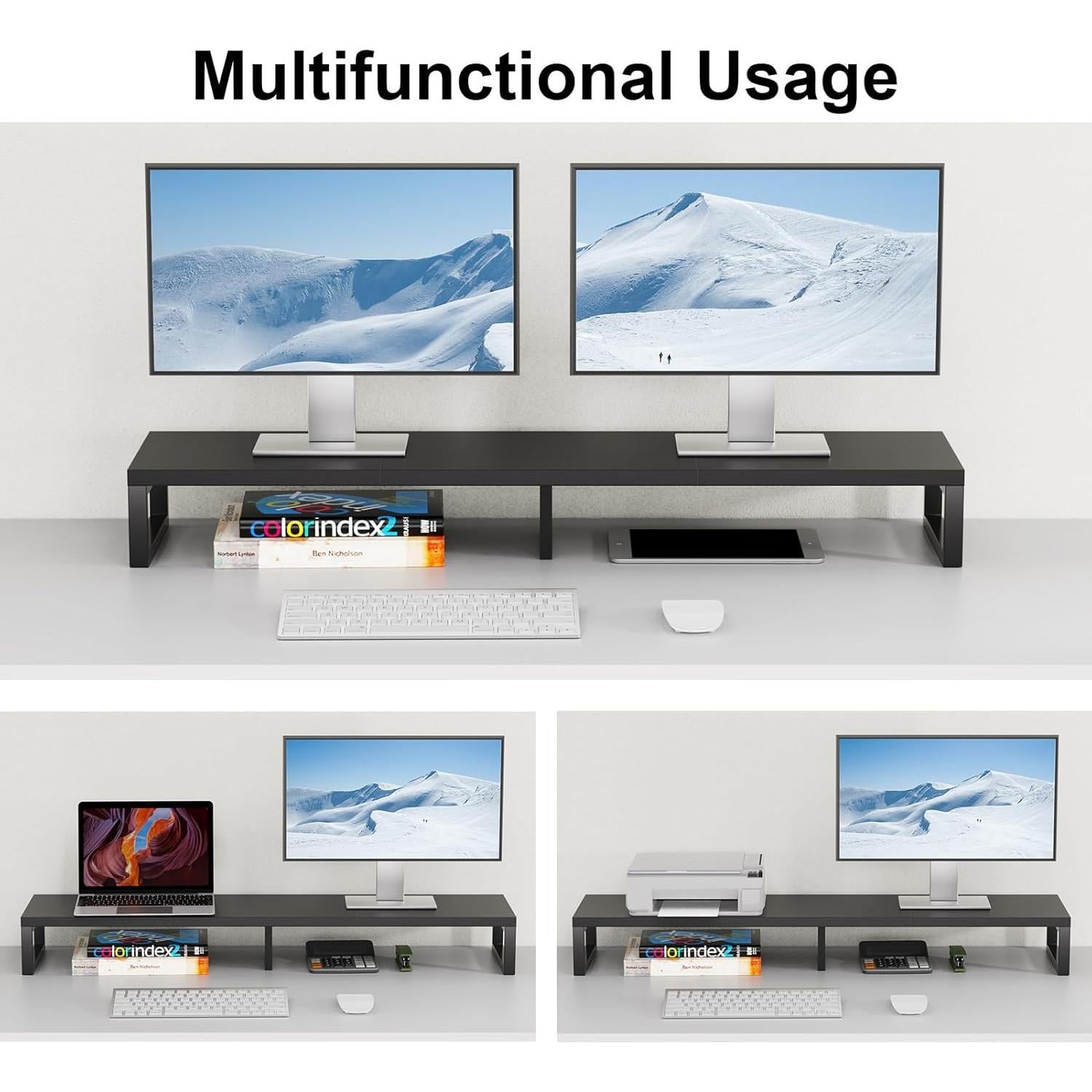 Soporte Doble para Monitor Zimilar de Madera 100cm Negro