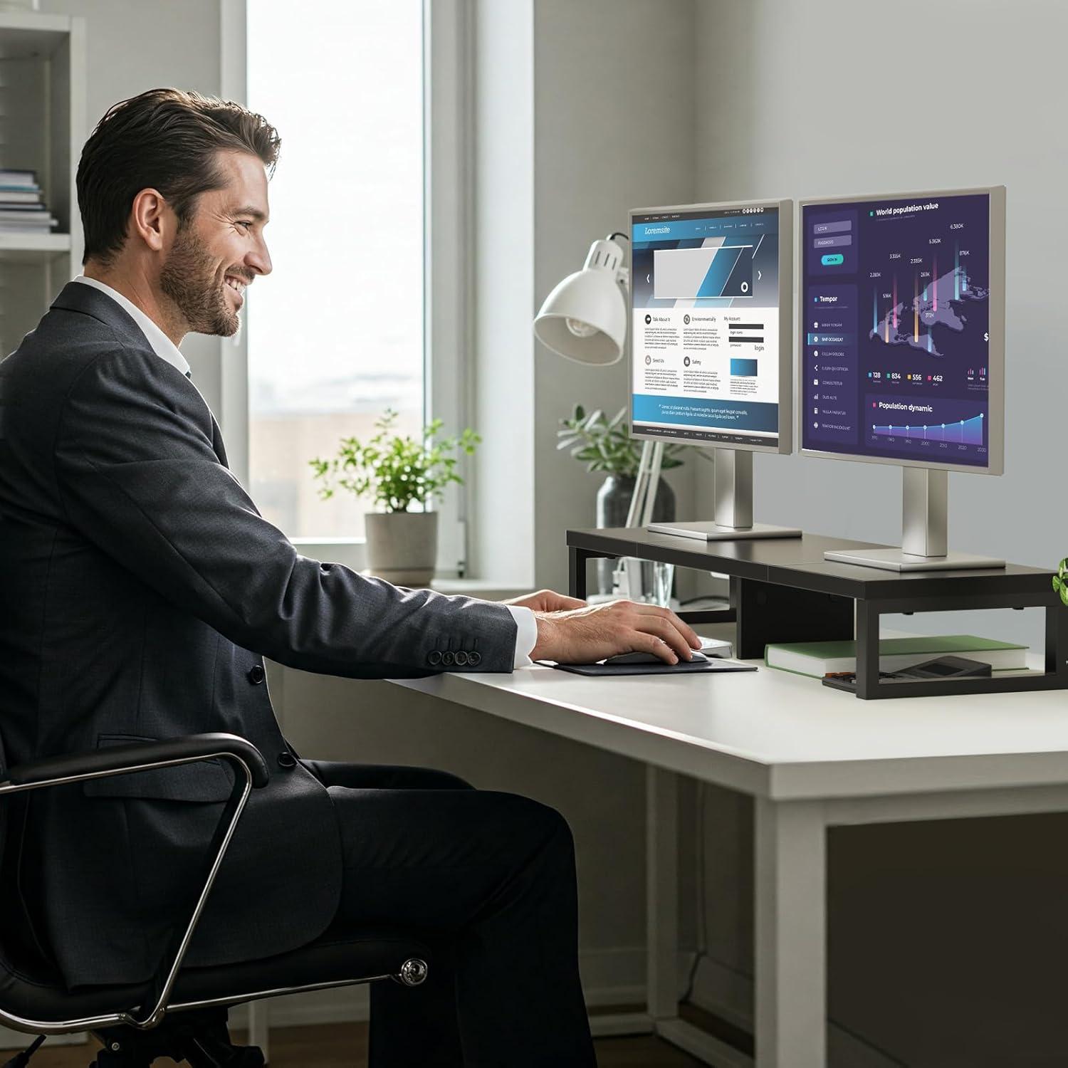 Soporte Doble para Monitor Zimilar de Madera 100cm Negro