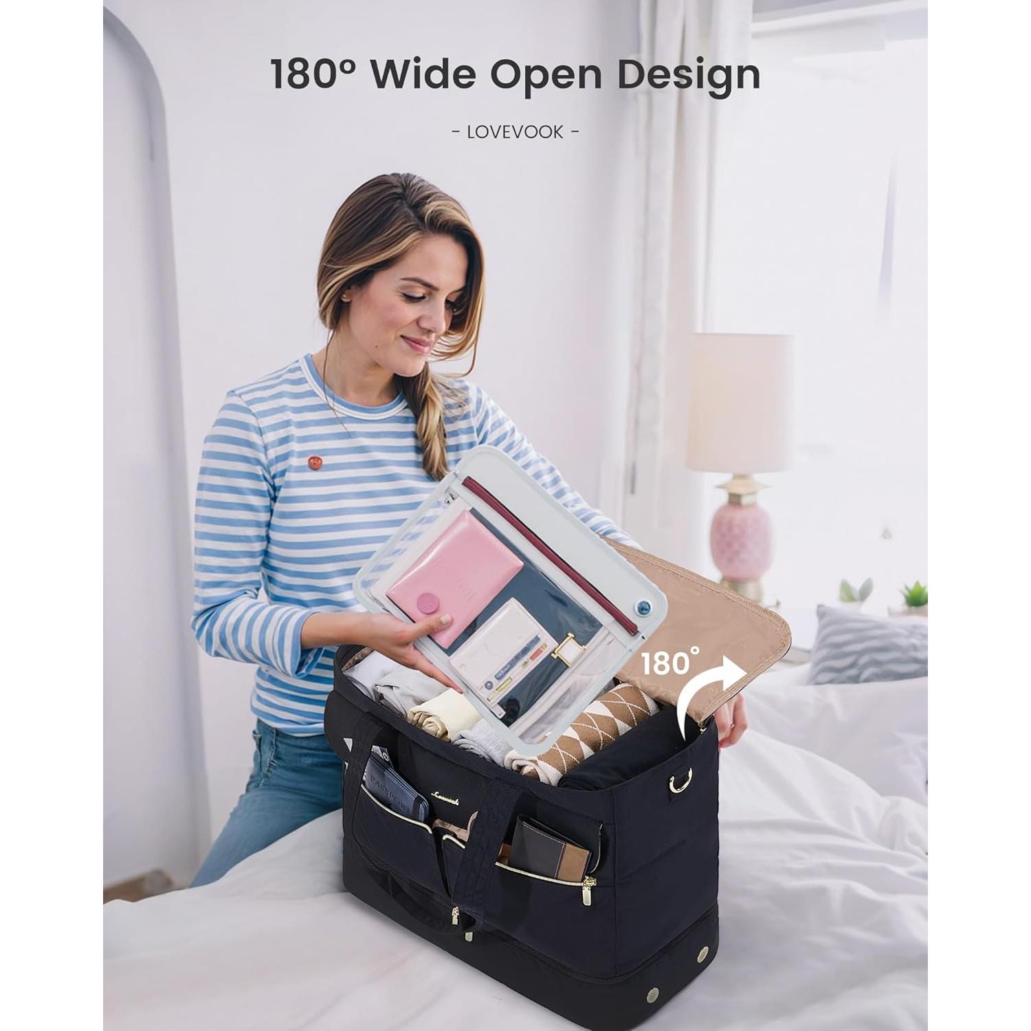 LOVEVOOK Bolsa de Viaje Duffle 42L Verde Beige con Compartimento