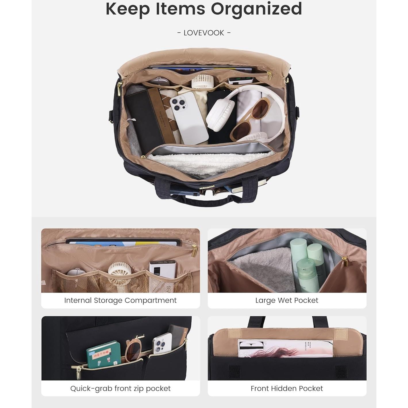 LOVEVOOK Bolsa de Viaje Duffle 42L Verde Beige con Compartimento