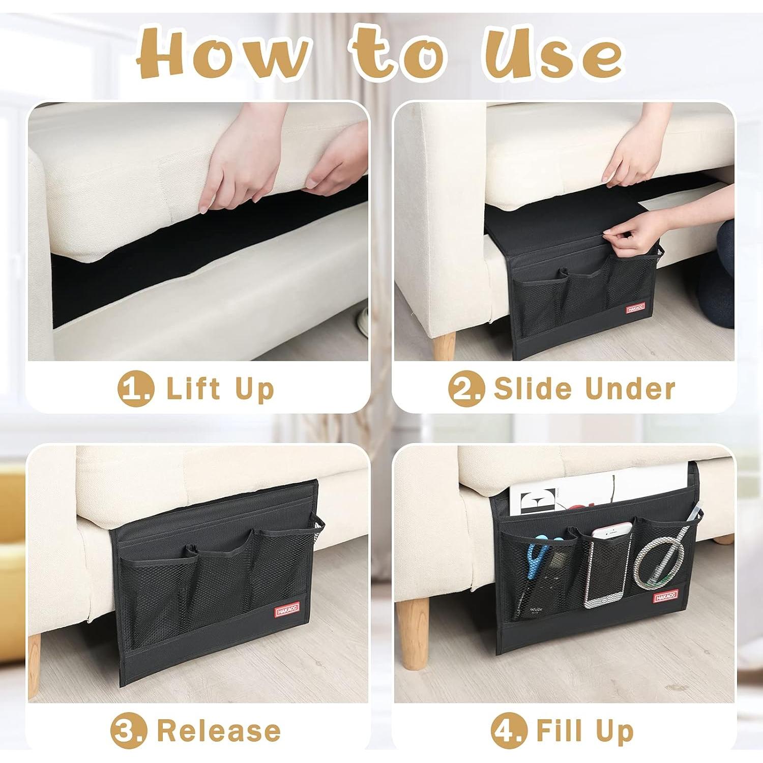 Organizador de Cama HAKACC Negro con 3 Bolsillos Antideslizante