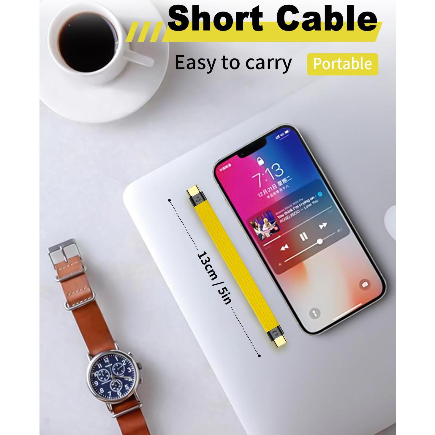 Cable corto USB C a USB C Duttek 12.7cm 40Gbps 8K 100W PD