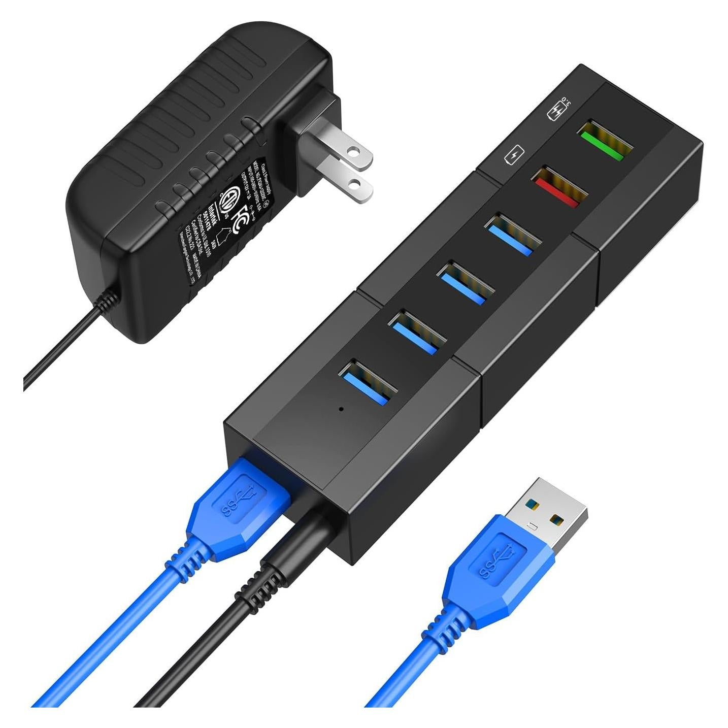 Hub USB 3.0 RAOYI 6 Puertos 24W Carga Rápida Negro