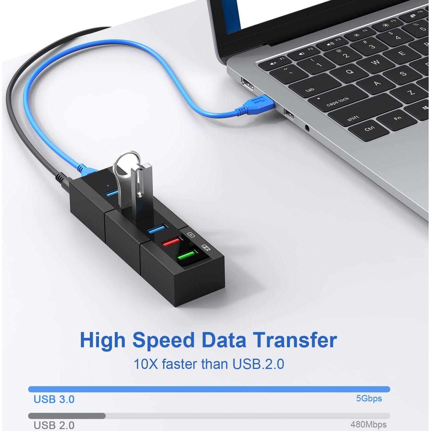 Hub USB 3.0 RAOYI 6 Puertos 24W Carga Rápida Negro