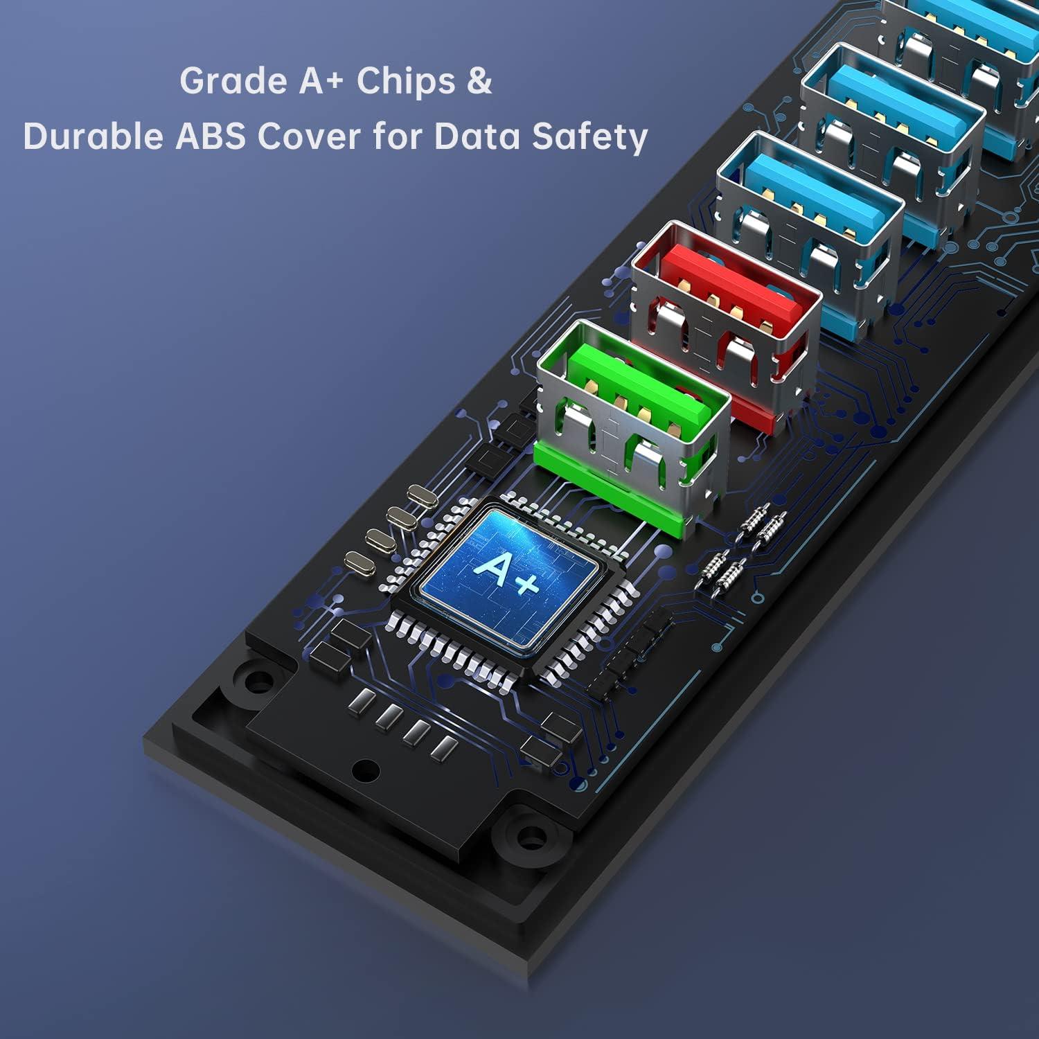 Hub USB 3.0 RAOYI 6 Puertos 24W Carga Rápida Negro