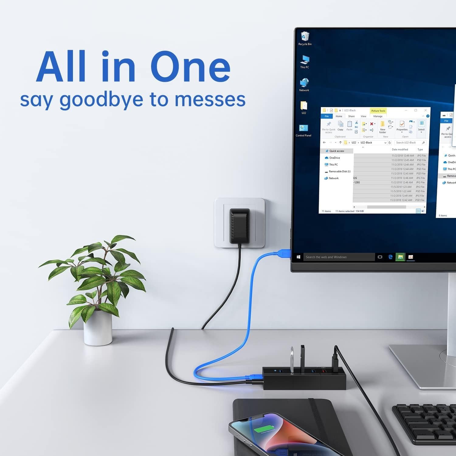 Hub USB 3.0 RAOYI 6 Puertos 24W Carga Rápida Negro