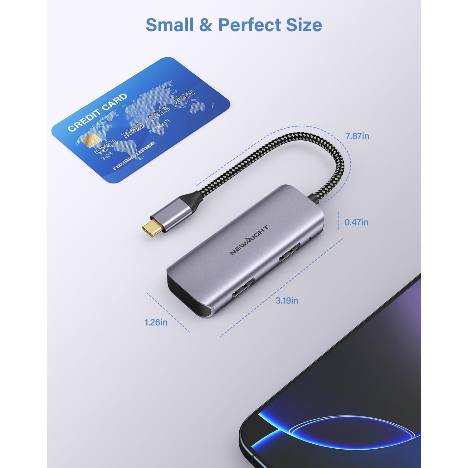 Adaptador USB C a Doble HDMI Newmight 4K 60Hz Gris