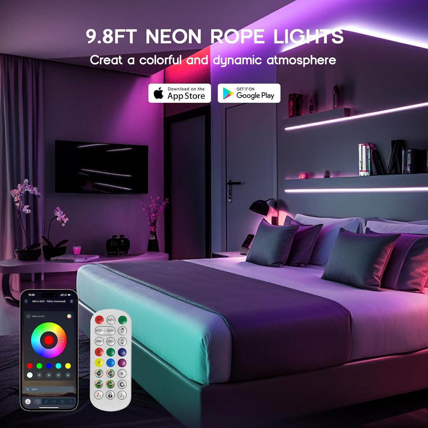 Luces de Neón LED VOEWT 9.8FT Control Remoto APP IP65