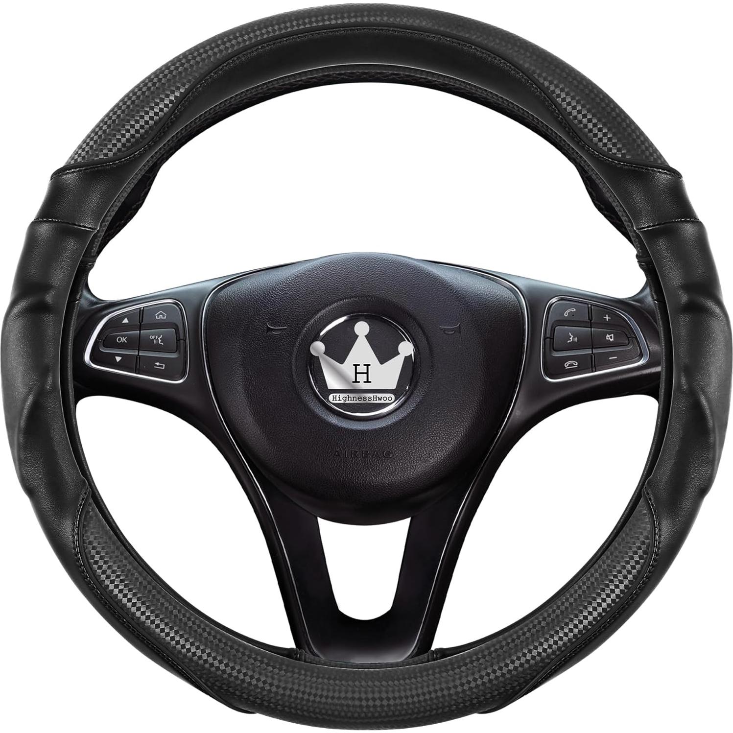 Funda de Volante 3D HighnessHwoo Negro Antideslizante 37.5-38.5cm