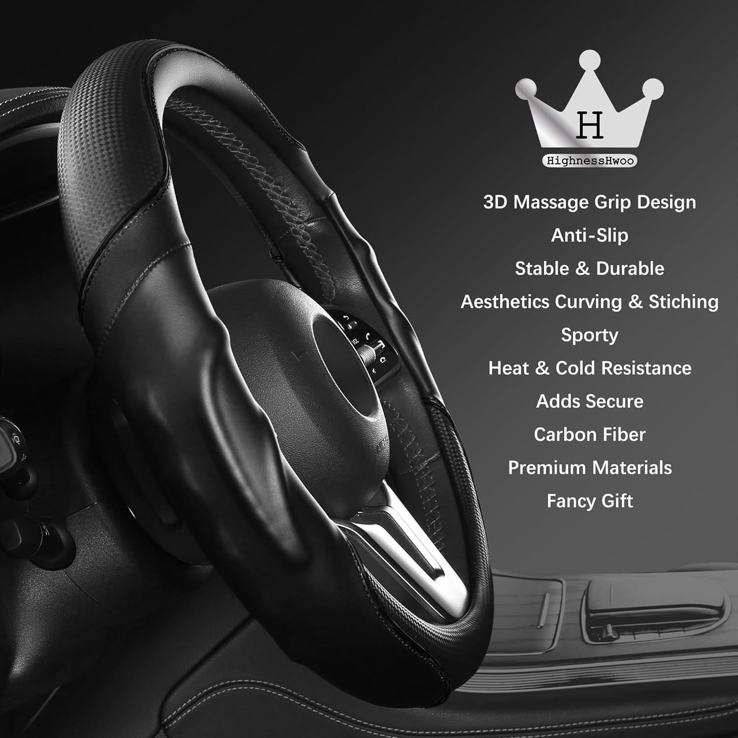 Funda de Volante 3D HighnessHwoo Negro Antideslizante 37.5-38.5cm