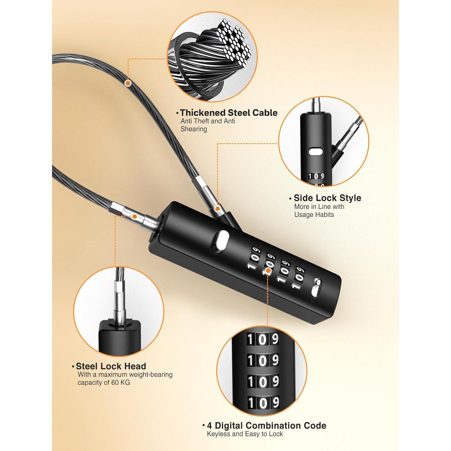 Candado de Combinación I-EASYDWW 4 Dígitos con 3 Cables de Acero