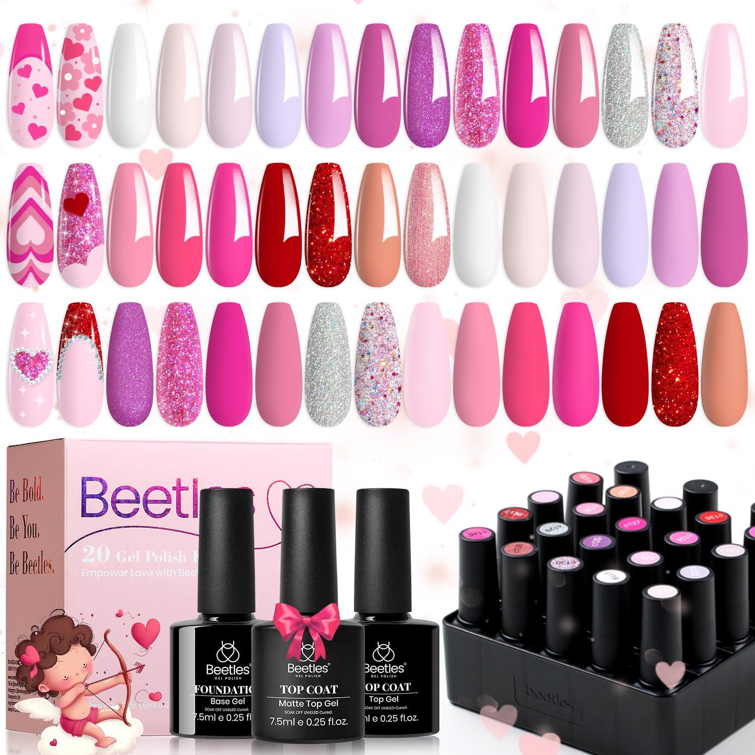 Set de Esmalte de Gel Beetles 20 Colores Rosa y Brillo