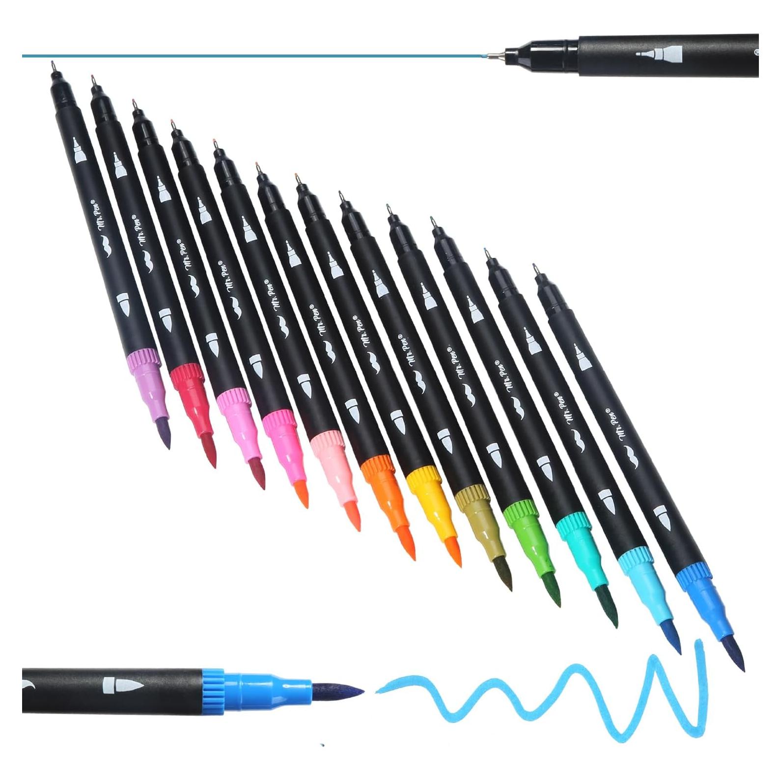 Marcadores de Pincel Doble Punta Mr. Pen 12 Colores Variados