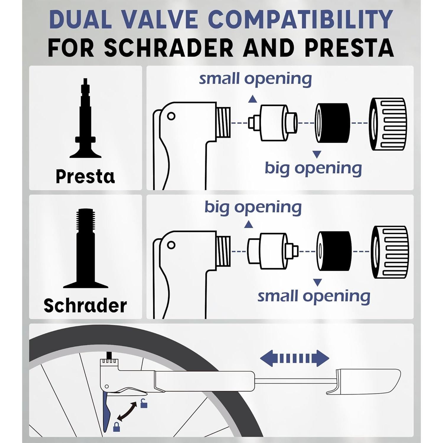 Mini Bike Pump with Mounting Bracket - Fits Presta & Schrader Valves, Portable Hand Pump for Road and Mountain Bicycles, Includes Football Pump Needles and Inflatable Accessories