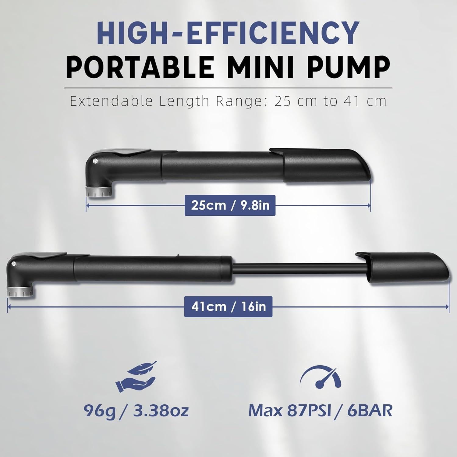 Mini Bike Pump with Mounting Bracket - Fits Presta & Schrader Valves, Portable Hand Pump for Road and Mountain Bicycles, Includes Football Pump Needles and Inflatable Accessories