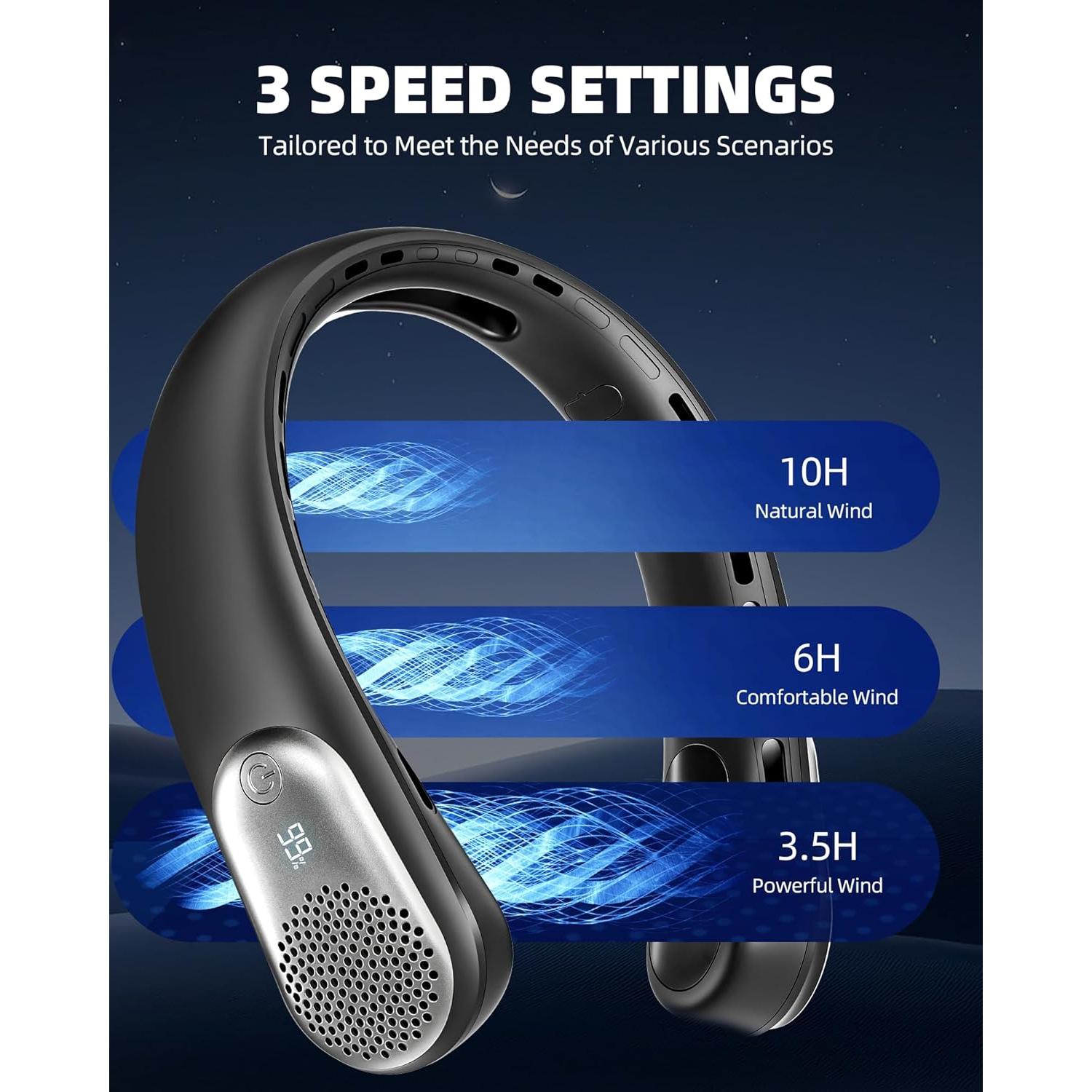 Ventilador de Cuello Meonov S12 Portátil 4000mAh 3 Velocidades