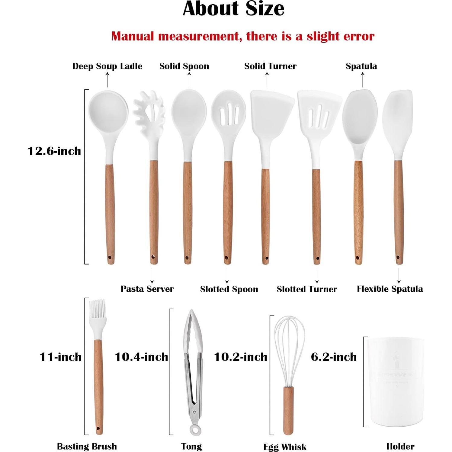 Cuchara Sólida de Silicona Blanca BRIIEC con Mango de Madera