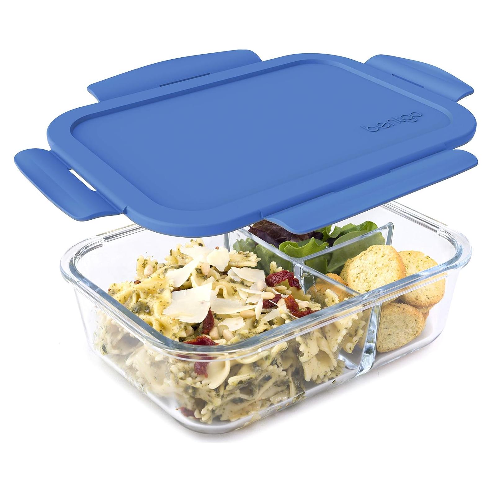 Bentgo Caja de Almuerzo de Vidrio 5 Tazas 3 Compartimentos Azul