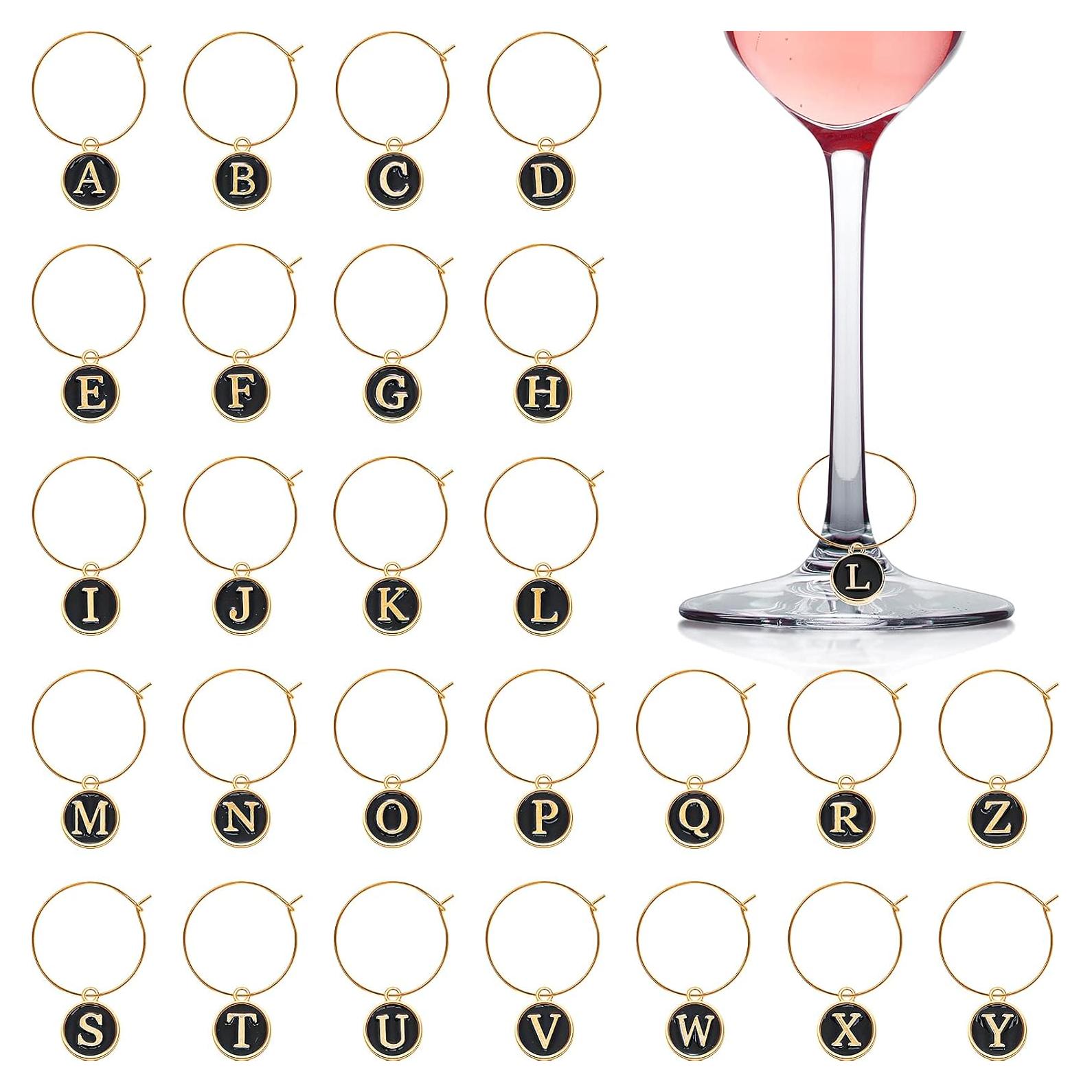 Marcadores de Copas de Vino Hicarer 26 Piezas Letras Cristal