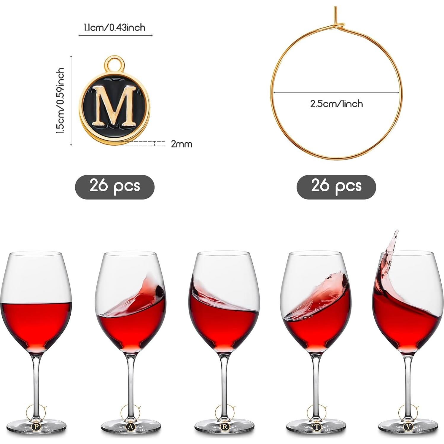 Marcadores de Copas de Vino Hicarer 26 Piezas Letras Cristal