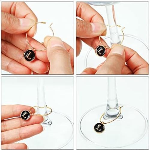 Marcadores de Copas de Vino Hicarer 26 Piezas Letras Cristal