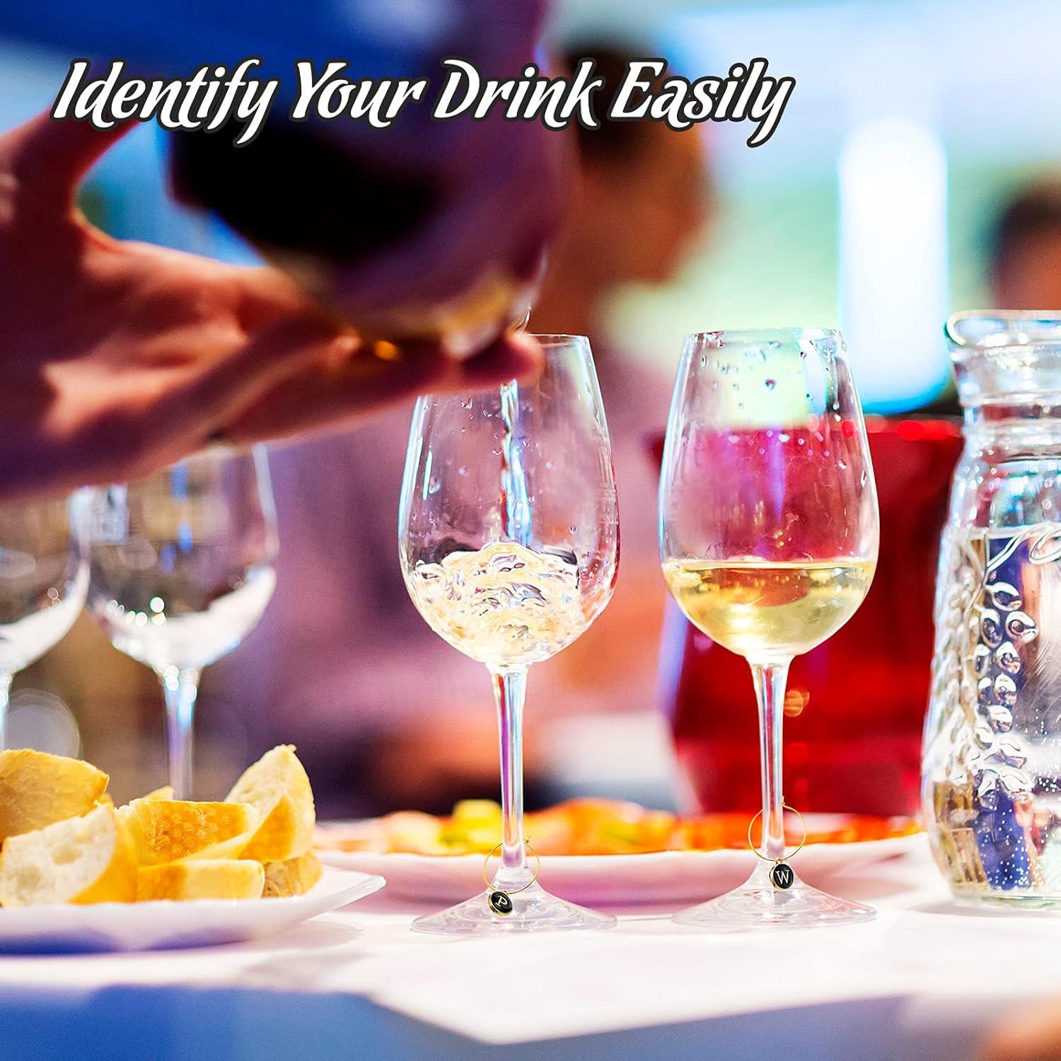 Marcadores de Copas de Vino Hicarer 26 Piezas Letras Cristal