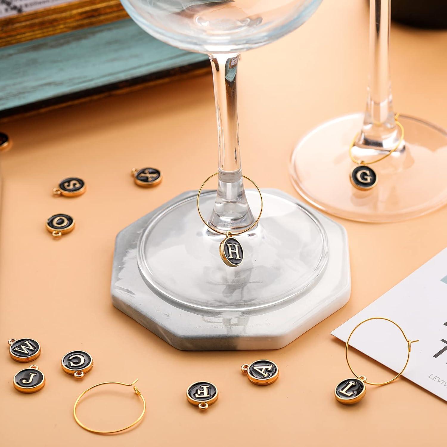 Marcadores de Copas de Vino Hicarer 26 Piezas Letras Cristal