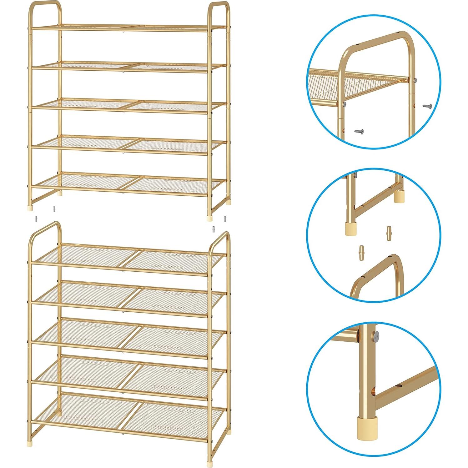 Estante para zapatos apilable 5 niveles Simple Trending dorado