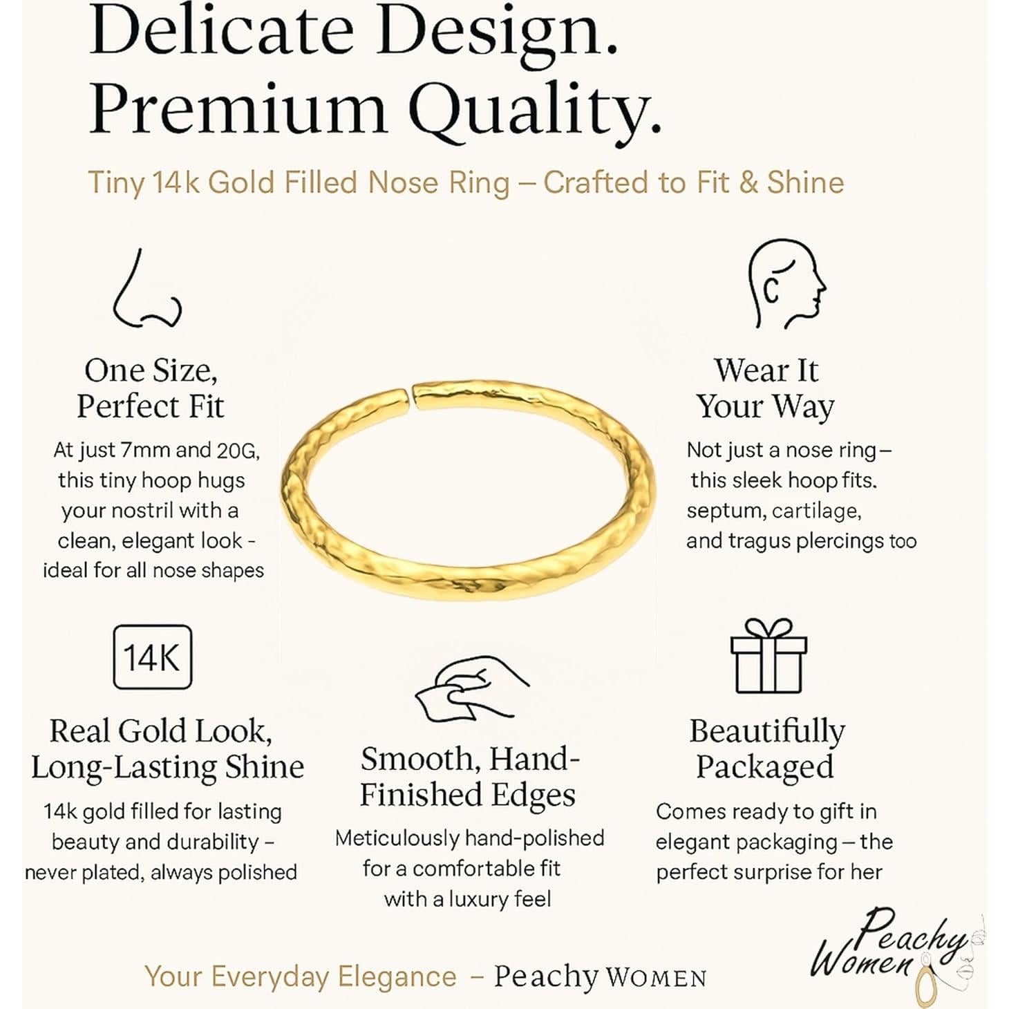 Anillo de Nariz de Oro 14k 7mm - Joyería Fina para Mujeres