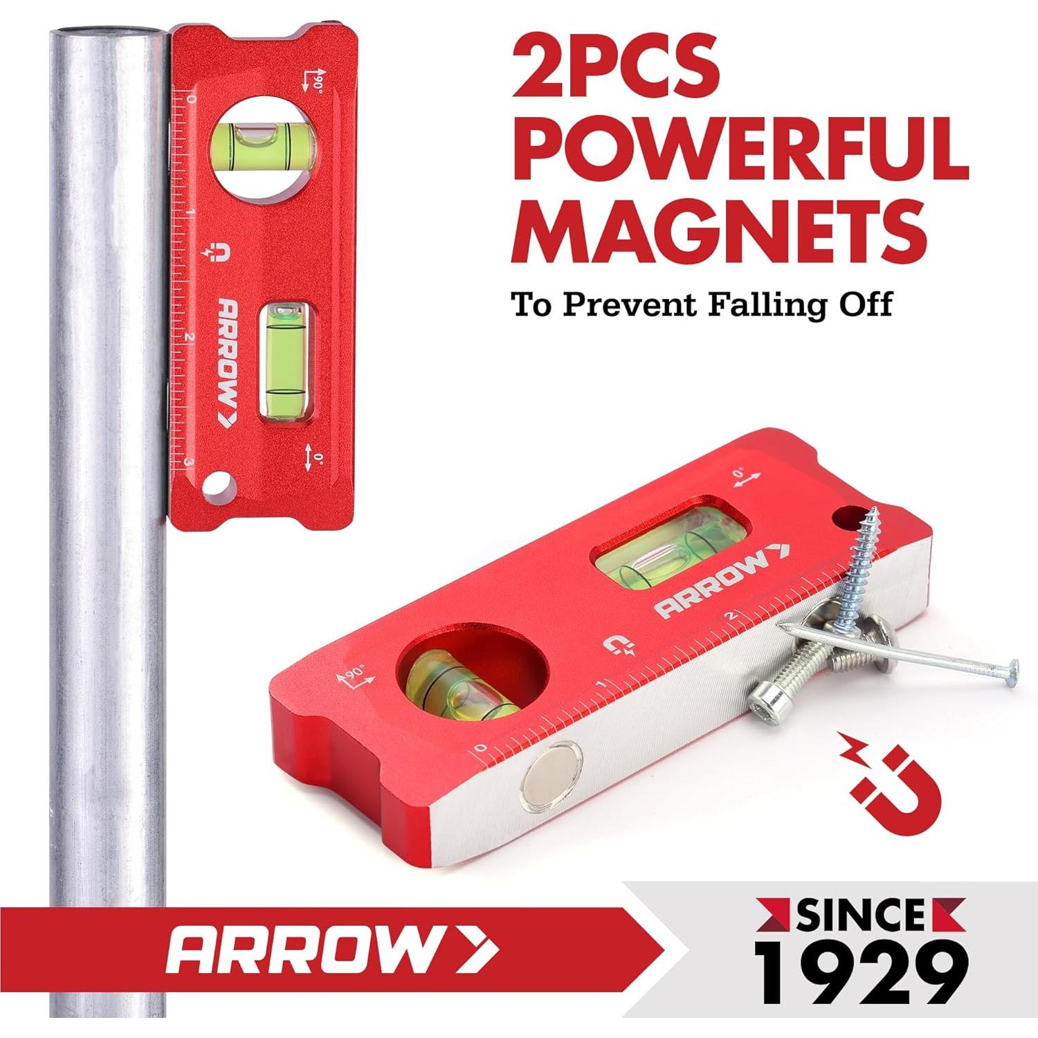 Nivel Torpedo Magnético Arrow 10.16 cm Aluminio Rojo